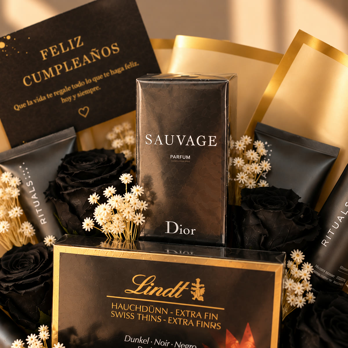 Ramo para hombre con perfume Dior Sauvage y rosas eternas negras – foto 3
