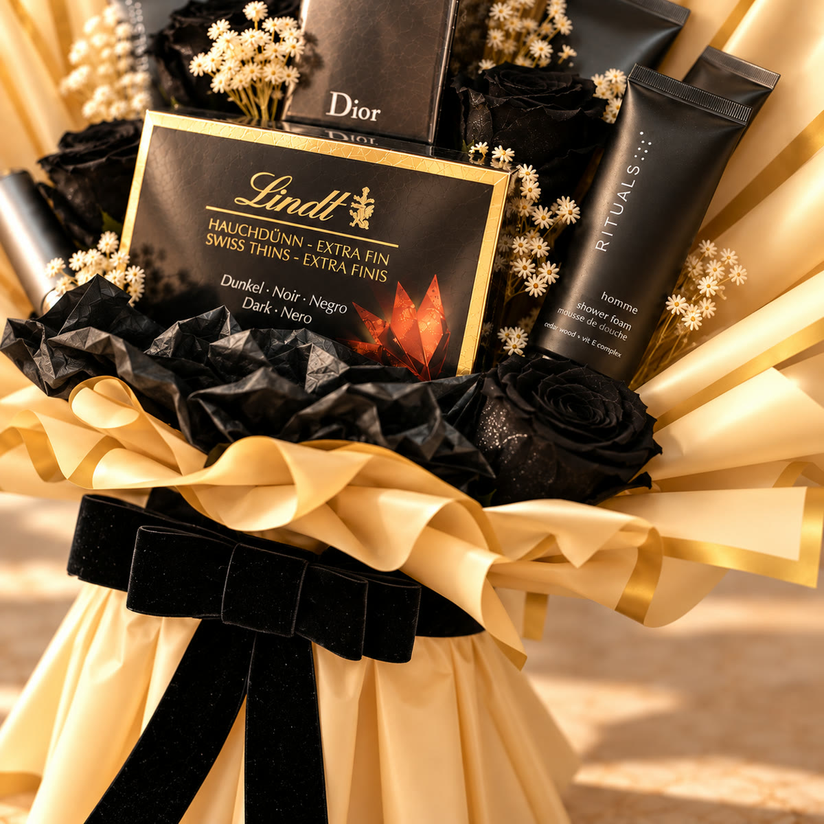 Ramo para hombre con perfume Dior Sauvage y rosas eternas negras – foto 5