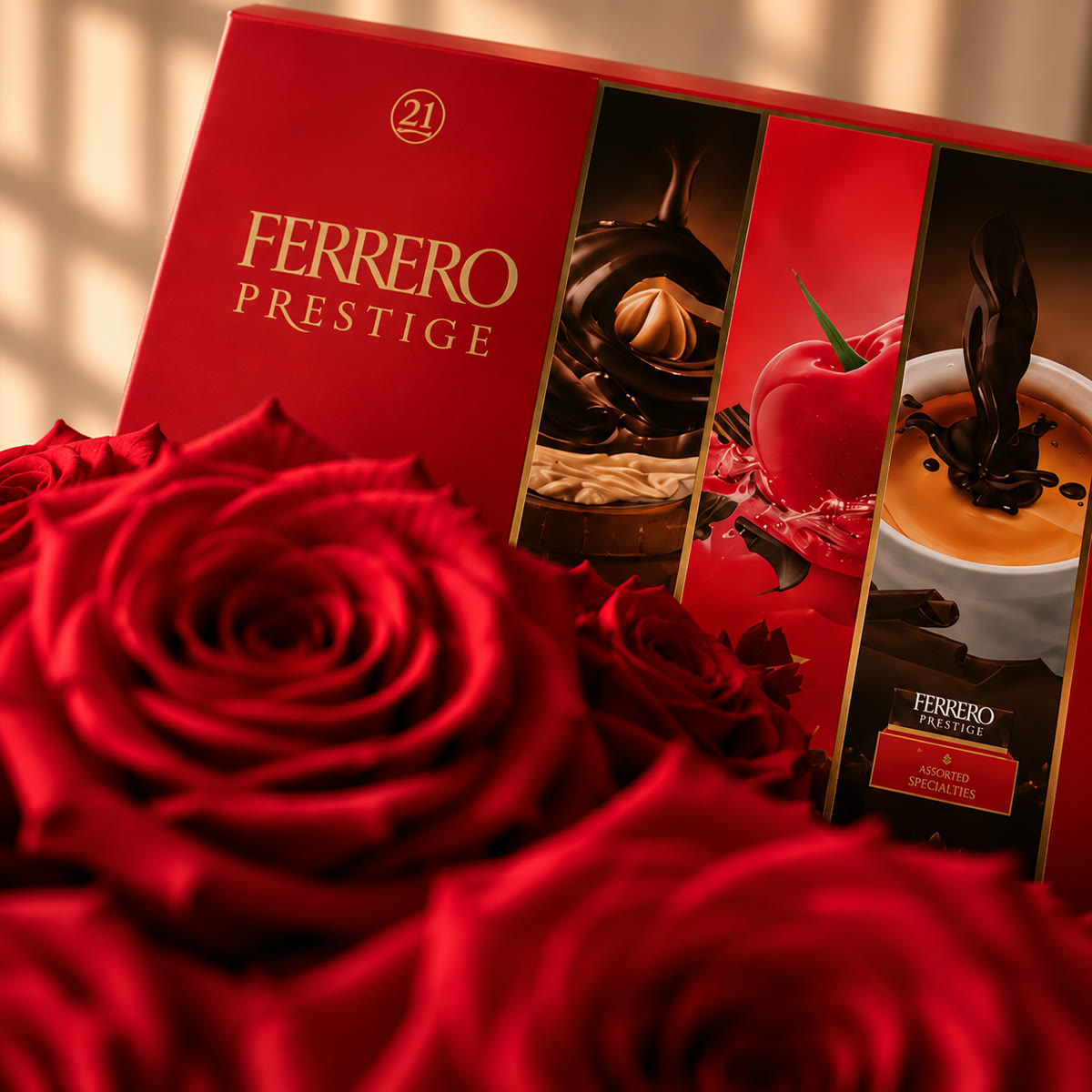 Caja regalo con rosas rojas, champagne Moët y peluche – foto 4