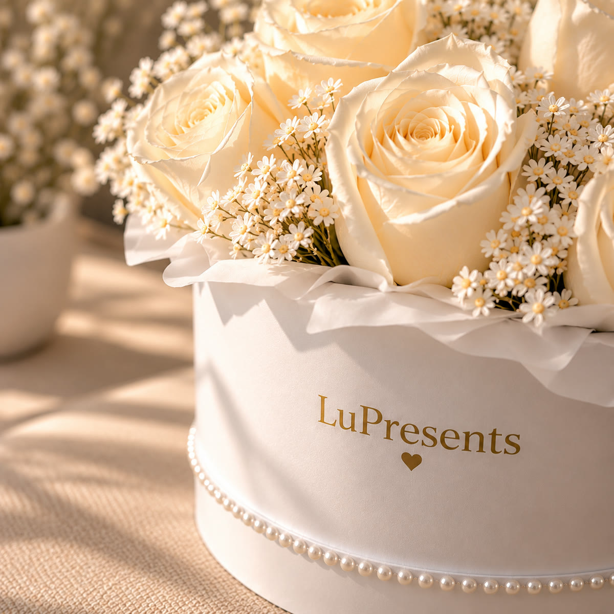 Caja de rosas blancas en sombrerera LuPresents – foto 3