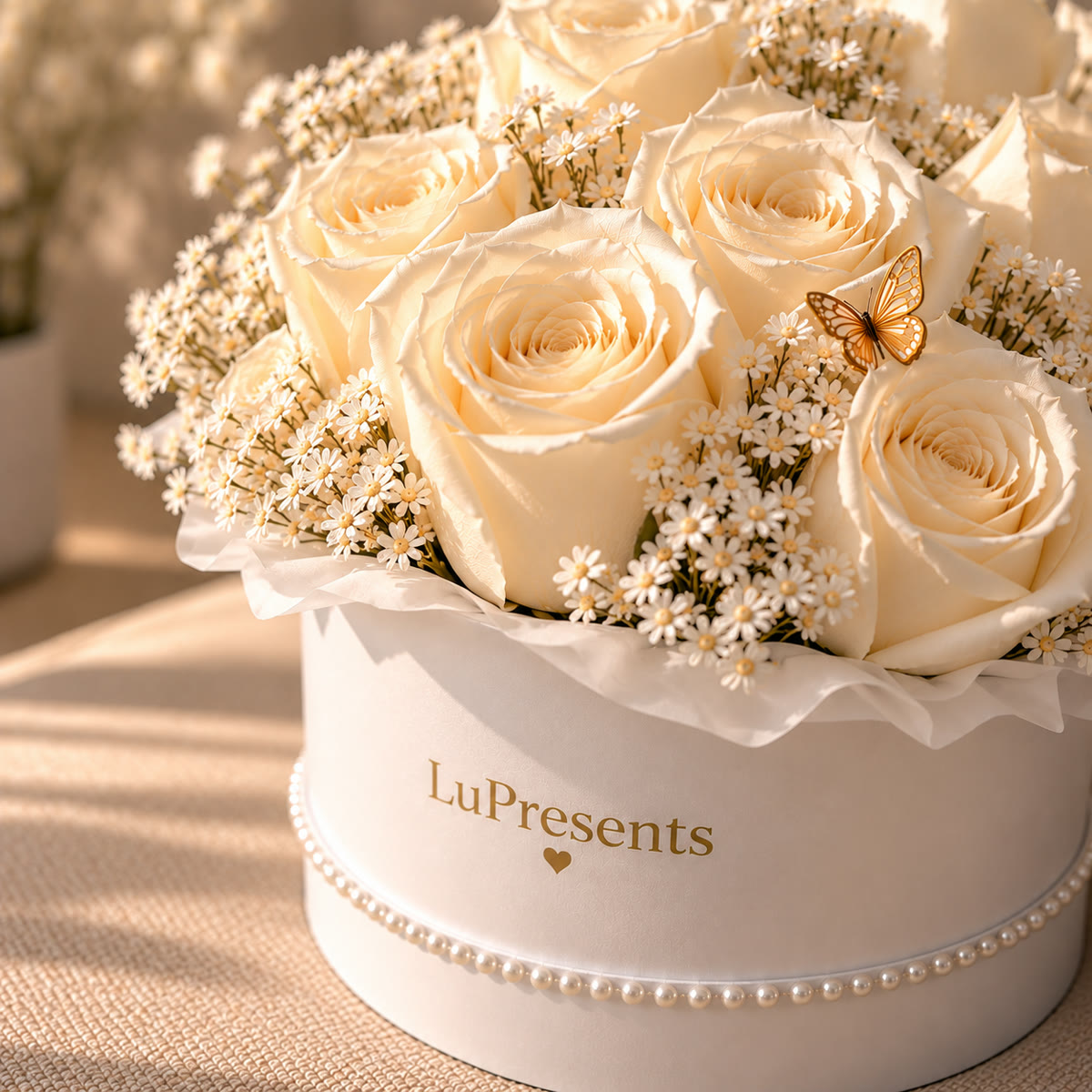 Caja de rosas blancas en sombrerera LuPresents – foto 4