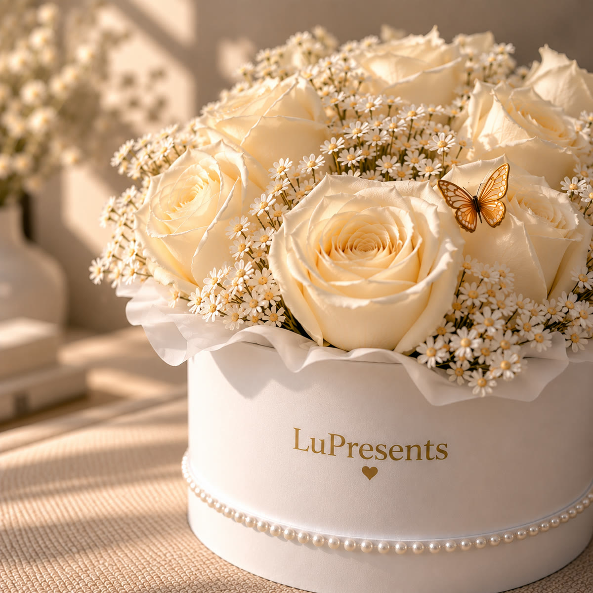 Caja de rosas blancas en sombrerera LuPresents – foto 5