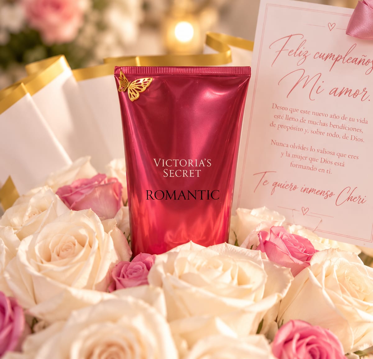 Caja de rosas blancas con crema Victoria’s Secret Romantic – foto 2
