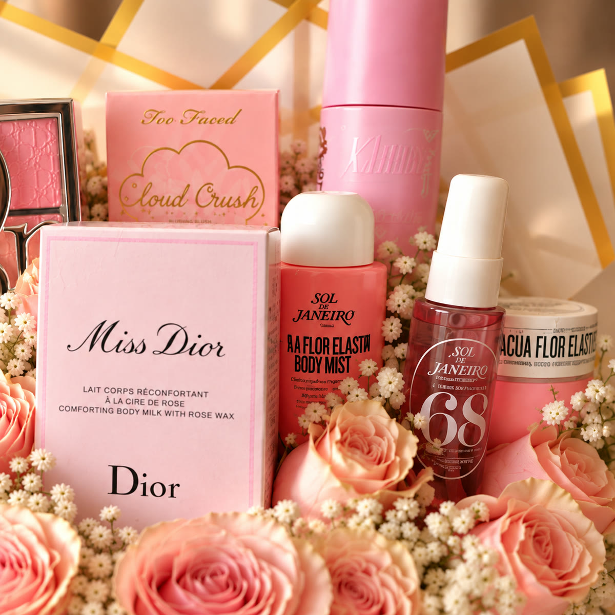Caja de belleza con perfume Miss Dior, maquillaje y rosas rosas – foto 5