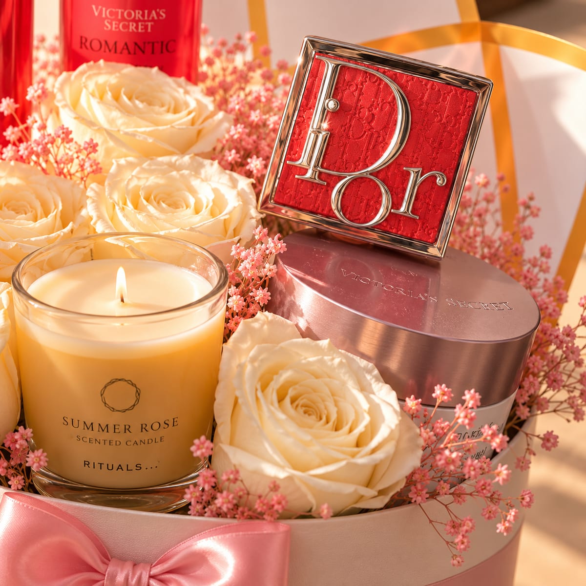 Caja regalo con Victoria’s Secret, maquillaje y rosas blancas – foto 5